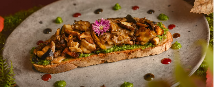 Tartine au pesto à l’ail de l’ours et champignons